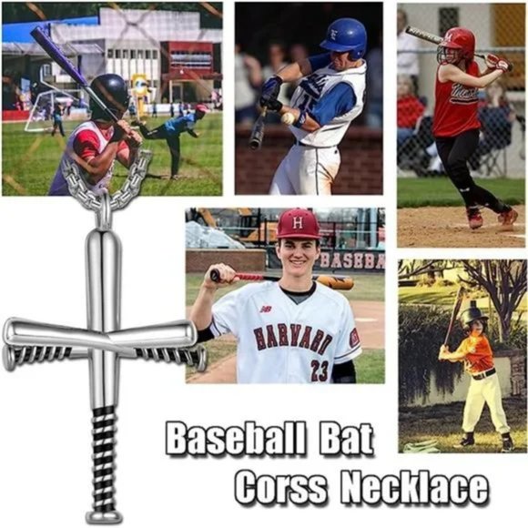 New Silver Baseball Cross Necklace - Picture 5 of 7